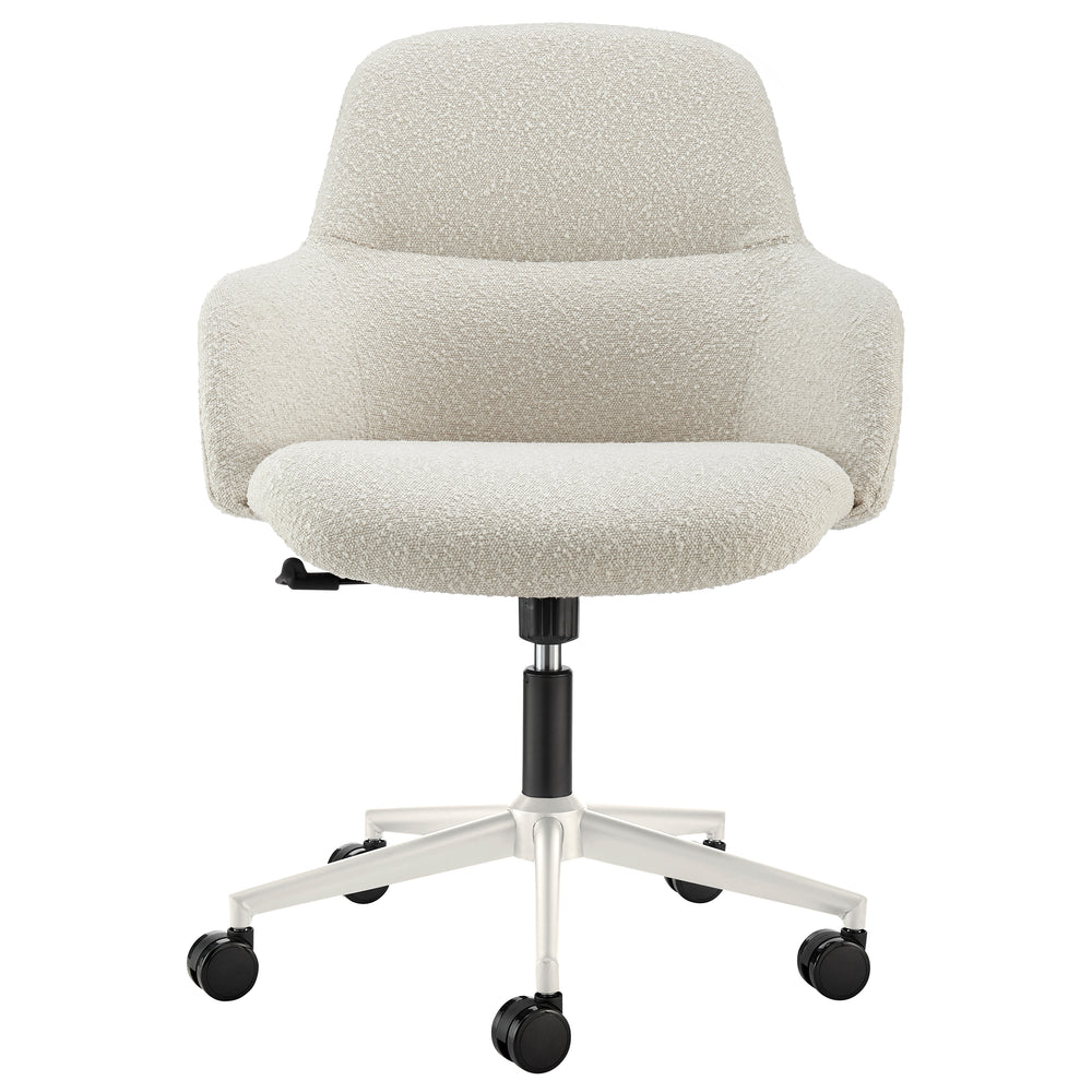 Mia Office Chair in Ivory Fabric with White Base