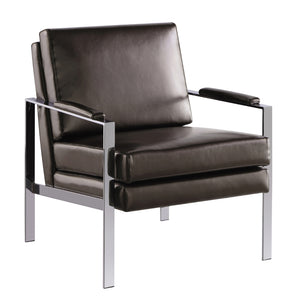 Modern Accent Chair with Chrome Frame, Padded Armrests & Leatherette Upholstery for Chic Living Spaces