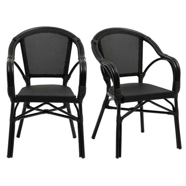 Ivan Stacking Armchair in Black Textylene Mesh with Black Frame - Set of 2