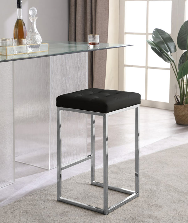 Nicola Faux Leather / Steel / Foam Contemporary Black Faux Leather Stool - 15" W x 15" D x 26.5" H