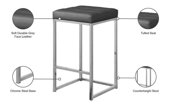 Nicola Faux Leather / Steel / Foam Contemporary Grey Faux Leather Stool - 15" W x 15" D x 26.5" H