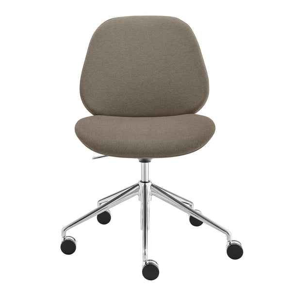 EuroStyle Lyle Office Chair without Armrests in Taupe Fabric with Polished Aluminum Base 90628-TPE