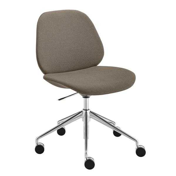 EuroStyle Lyle Office Chair without Armrests in Taupe Fabric with Polished Aluminum Base 90628-TPE