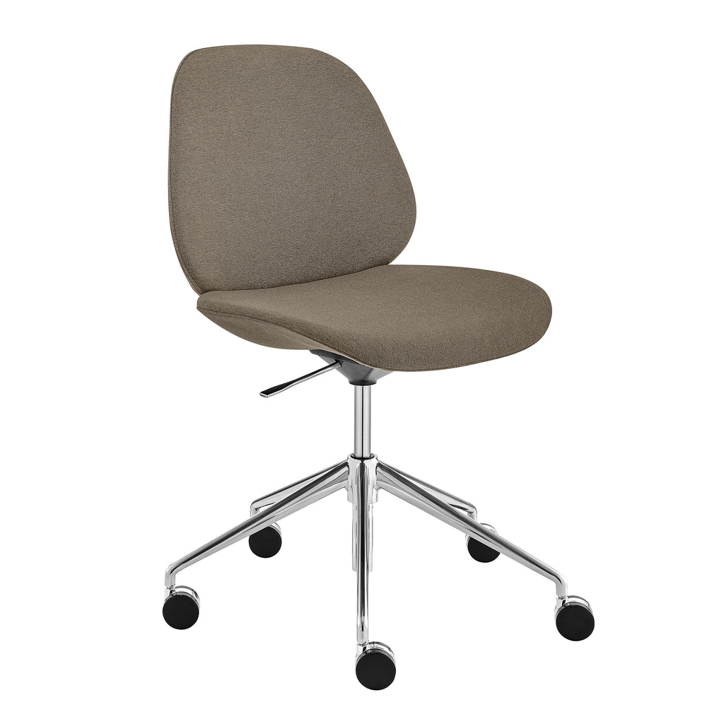 EuroStyle Lyle Office Chair without Armrests in Taupe Fabric with Polished Aluminum Base 90628-TPE
