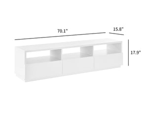 Tresero Media Stand 16x70" - Sleek White Lacquered Storage with Soft-Close Drawers & Open Space