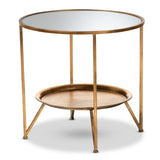 Tamsin Modern and Contemporary Antique Gold Finished Metal and Mirrored Glass Accent Table with Tray Shelf