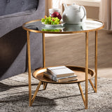 Baxton Studio Tamsin Modern and Contemporary Antique Gold Finished Metal and Mirrored Glass Accent Table with Tray Shelf