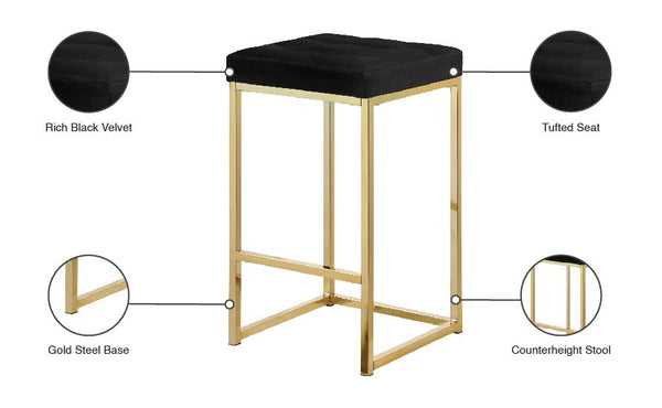 Nicola Velvet / Engineered Wood / Steel Contemporary Black Velvet Stool - 15" W x 15" D x 26.5" H