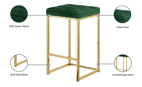 Nicola Velvet / Engineered Wood / Steel Contemporary Green Velvet Stool - 15" W x 15" D x 26.5" H
