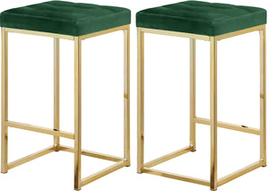 Nicola Velvet / Engineered Wood / Steel Contemporary Green Velvet Stool - 15" W x 15" D x 26.5" H