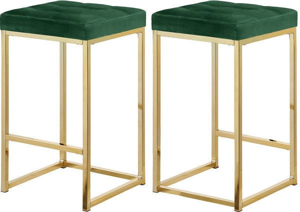Nicola Velvet / Engineered Wood / Steel Contemporary Green Velvet Stool - 15" W x 15" D x 26.5" H