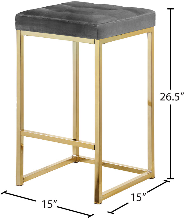 Nicola Velvet / Engineered Wood / Steel Contemporary Grey Velvet Stool - 15" W x 15" D x 26.5" H
