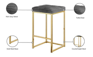 Nicola Velvet / Engineered Wood / Steel Contemporary Grey Velvet Stool - 15" W x 15" D x 26.5" H