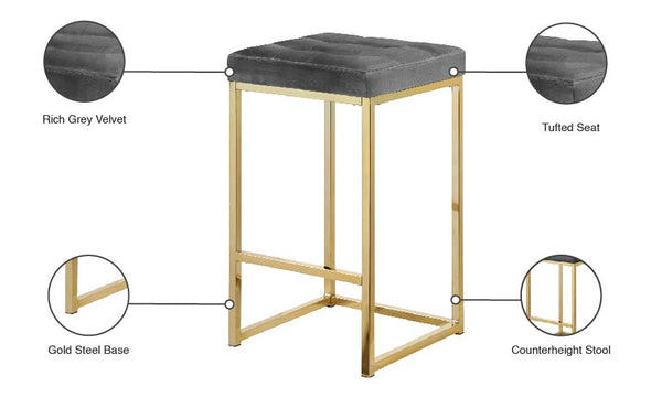 Nicola Velvet / Engineered Wood / Steel Contemporary Grey Velvet Stool - 15" W x 15" D x 26.5" H