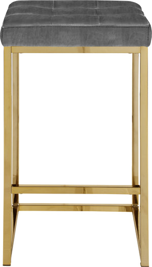 Nicola Velvet / Engineered Wood / Steel Contemporary Grey Velvet Stool - 15" W x 15" D x 26.5" H