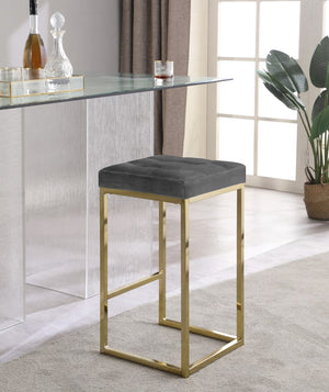Nicola Velvet / Engineered Wood / Steel Contemporary Grey Velvet Stool - 15" W x 15" D x 26.5" H