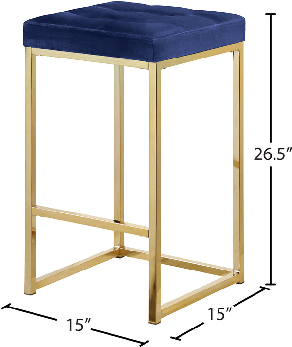 Nicola Velvet / Engineered Wood / Steel Contemporary Navy Velvet Stool - 15" W x 15" D x 26.5" H