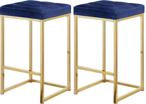Nicola Velvet / Engineered Wood / Steel Contemporary Navy Velvet Stool - 15" W x 15" D x 26.5" H