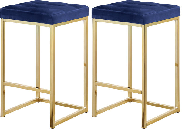 Nicola Velvet / Engineered Wood / Steel Contemporary Navy Velvet Stool - 15" W x 15" D x 26.5" H