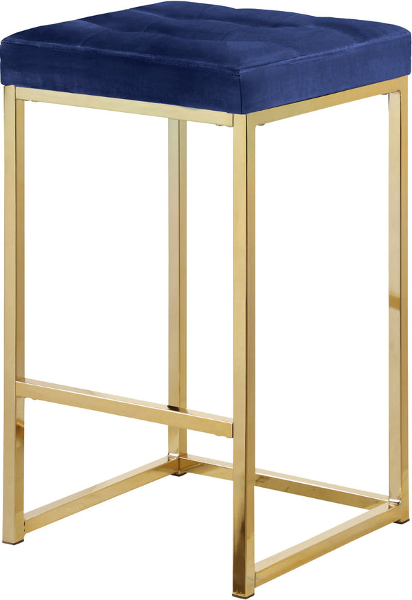 Nicola Velvet / Engineered Wood / Steel Contemporary Navy Velvet Stool - 15" W x 15" D x 26.5" H