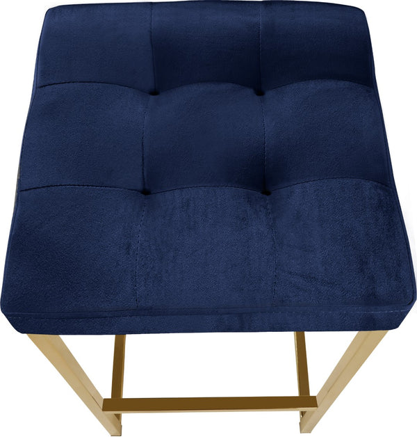 Nicola Velvet / Engineered Wood / Steel Contemporary Navy Velvet Stool - 15" W x 15" D x 26.5" H