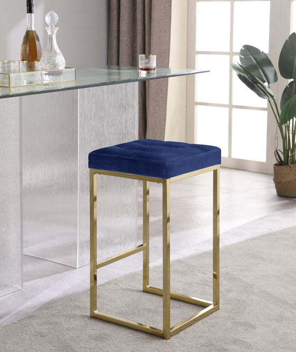 Nicola Velvet / Engineered Wood / Steel Contemporary Navy Velvet Stool - 15" W x 15" D x 26.5" H