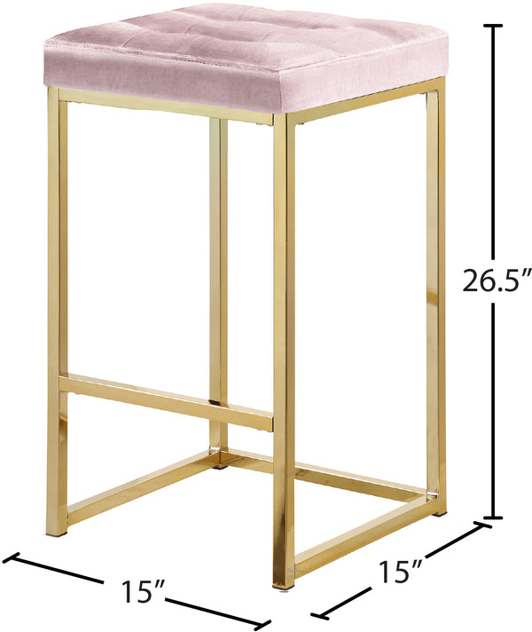 Nicola Velvet / Engineered Wood / Steel Contemporary Pink Velvet Stool - 15" W x 15" D x 26.5" H