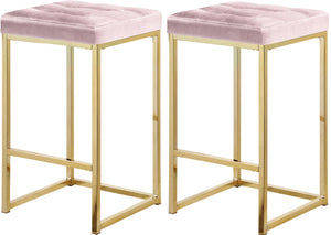 Nicola Velvet / Engineered Wood / Steel Contemporary Pink Velvet Stool - 15" W x 15" D x 26.5" H