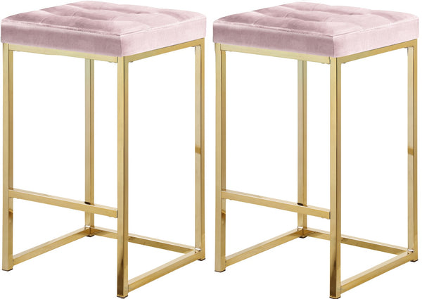 Nicola Velvet / Engineered Wood / Steel Contemporary Pink Velvet Stool - 15" W x 15" D x 26.5" H