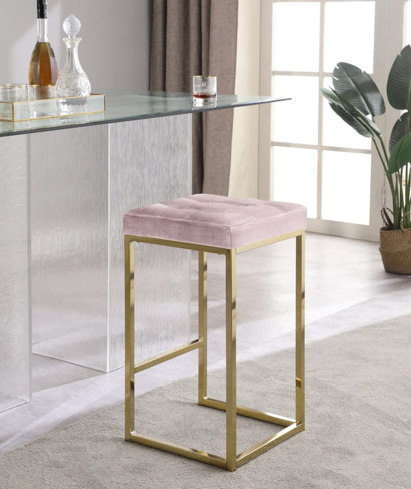 Nicola Velvet / Engineered Wood / Steel Contemporary Pink Velvet Stool - 15" W x 15" D x 26.5" H