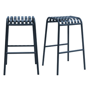 Enid Outdoor Bar Stool in Dark Blue - Set of 2