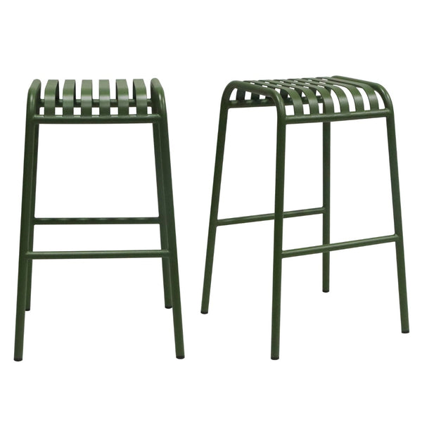 Enid Outdoor Bar Stool in Dark Green - Set of 2