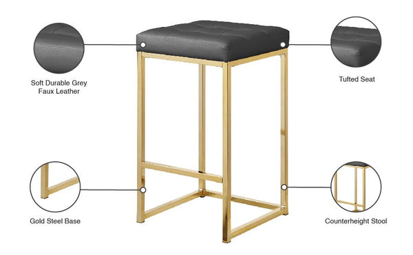 Nicola Faux Leather / Steel / Foam Contemporary Grey Faux Leather Stool - 15" W x 15" D x 26.5" H