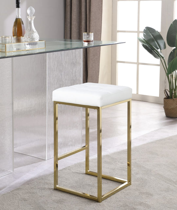 Nicola Faux Leather / Steel / Foam Contemporary White Faux Leather Stool - 15" W x 15" D x 26.5" H