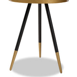 Baxton Studio Lauro Modern and Contemporary Round Walnut Wood and Metal End Table with Two-Tone Black and Gold Legs