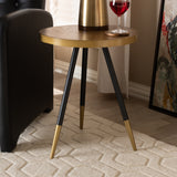 Baxton Studio Lauro Modern and Contemporary Round Walnut Wood and Metal End Table with Two-Tone Black and Gold Legs