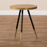 Baxton Studio Lauro Modern and Contemporary Round Walnut Wood and Metal End Table with Two-Tone Black and Gold Legs