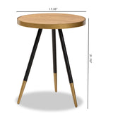 Baxton Studio Lauro Modern and Contemporary Round Walnut Wood and Metal End Table with Two-Tone Black and Gold Legs