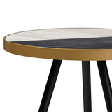 Baxton Studio Lauro Modern and Contemporary Round Glossy Marble and Metal End Table with Two-Tone Black and Gold Legs