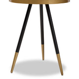 Baxton Studio Lauro Modern and Contemporary Round Glossy Marble and Metal End Table with Two-Tone Black and Gold Legs