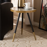 Baxton Studio Lauro Modern and Contemporary Round Glossy Marble and Metal End Table with Two-Tone Black and Gold Legs