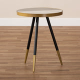 Baxton Studio Lauro Modern and Contemporary Round Glossy Marble and Metal End Table with Two-Tone Black and Gold Legs