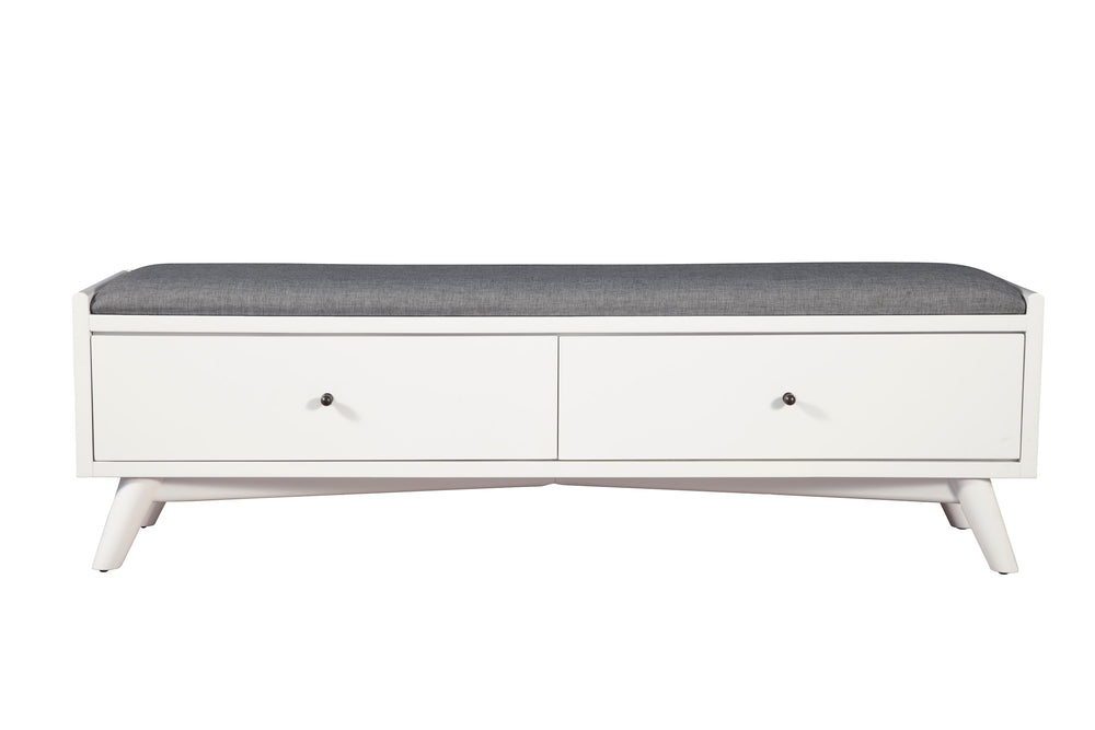 Alpine Furniture Flynn Bench, White 966-W-12 White Mahogany Solids & Okoume Veneer 59 x 15 x 18.5