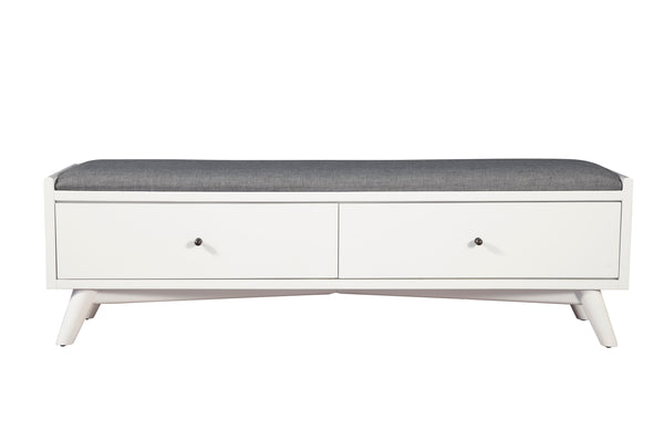 Alpine Furniture Flynn Bench, White 966-W-12 White Mahogany Solids & Okoume Veneer 59 x 15 x 18.5
