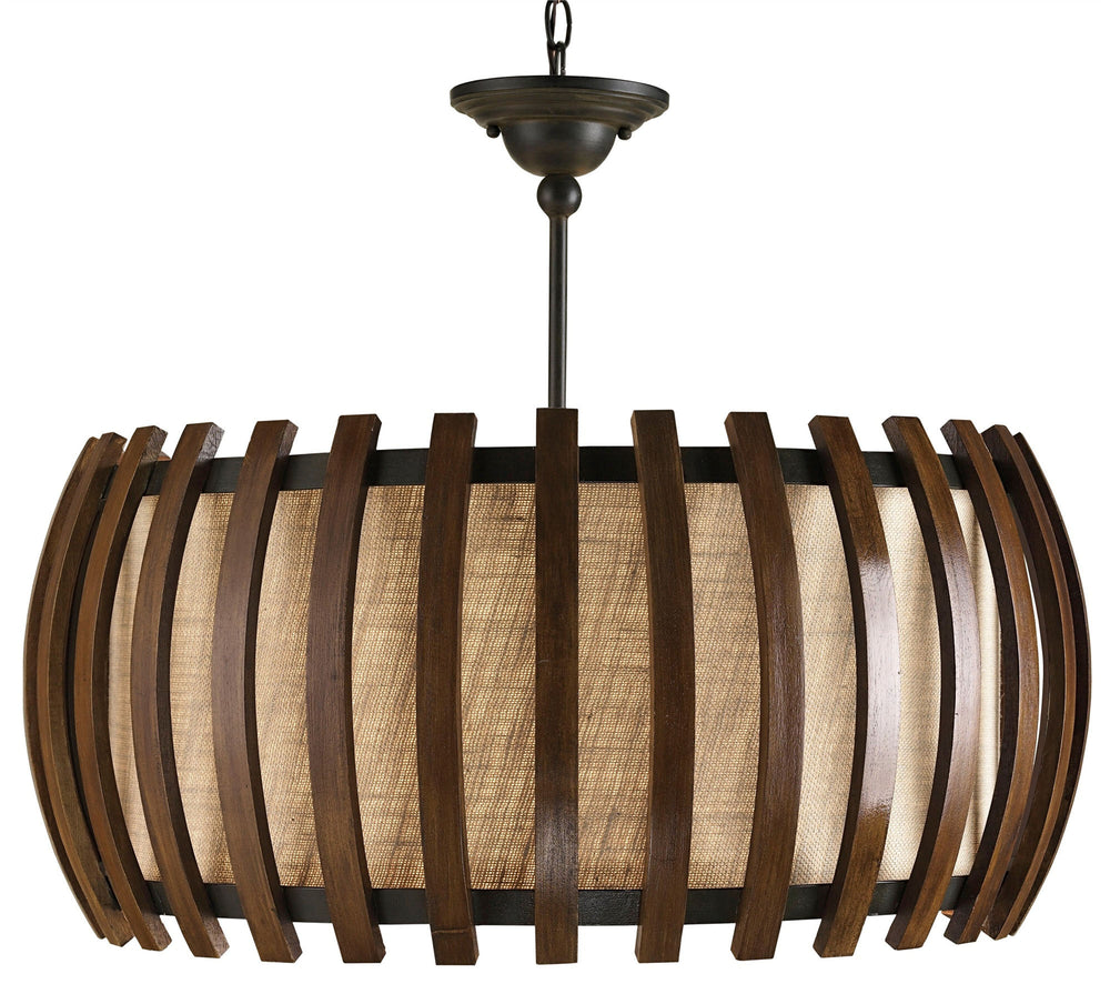 Dado Pendant Light - Mid-Century Modern Design with Polished Fruitwood & Burlap Shade for Elegance