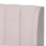 Baxton Studio Saverio Glam and Luxe Light Pink Velvet Fabric Upholstered Queen Size Platform Bed with Gold-Tone Legs