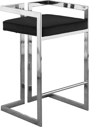Ezra Velvet / Engineered Wood / Steel / Foam Contemporary Black Velvet Stool - 19" W x 17.5" D x 31" H