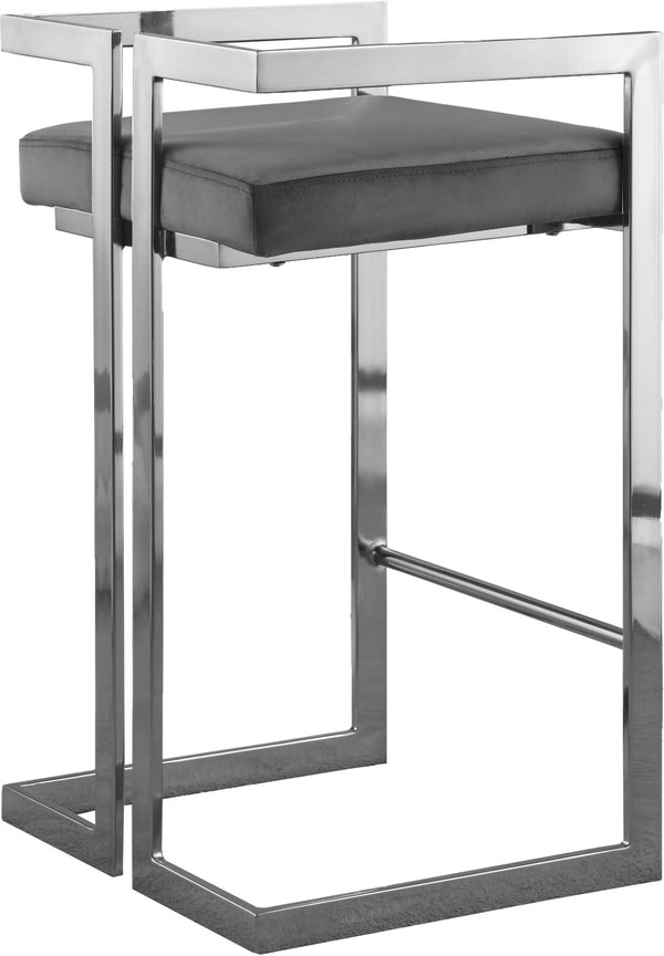 Ezra Velvet / Engineered Wood / Steel / Foam Contemporary Grey Velvet Stool - 19" W x 17.5" D x 31" H