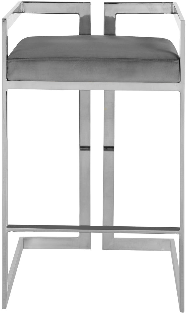 Ezra Velvet / Engineered Wood / Steel / Foam Contemporary Grey Velvet Stool - 19" W x 17.5" D x 31" H