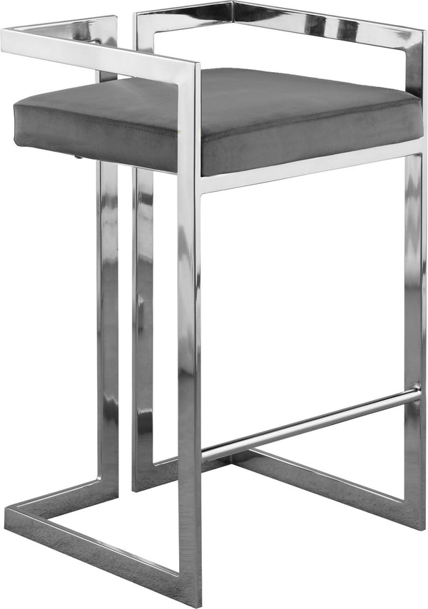 Ezra Velvet / Engineered Wood / Steel / Foam Contemporary Grey Velvet Stool - 19" W x 17.5" D x 31" H